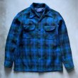 画像1: 【S/M】70s USA製 PENDLETON オープンカラー 長袖ウールシャツ 青チェック■ビンテージ アメリカ古着 ペンドルトン ボックス ボートシャツ (1)