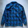 画像2: 【S/M】70s USA製 PENDLETON オープンカラー 長袖ウールシャツ 青チェック■ビンテージ アメリカ古着 ペンドルトン ボックス ボートシャツ (2)