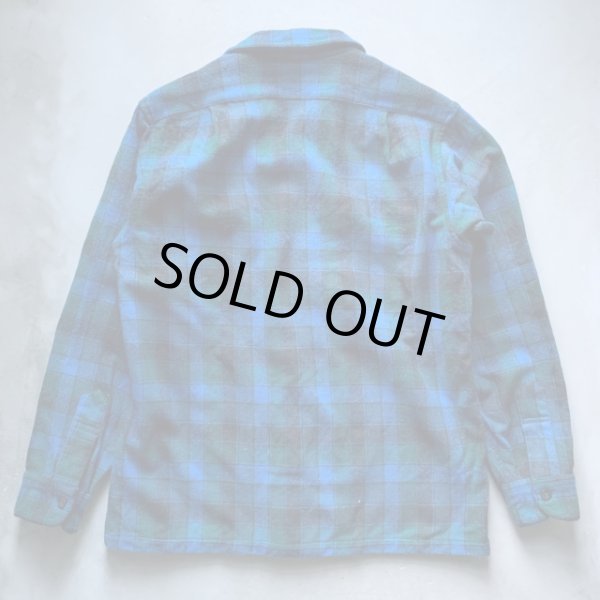 画像2: 【S/M】70s USA製 PENDLETON オープンカラー 長袖ウールシャツ 青チェック■ビンテージ アメリカ古着 ペンドルトン ボックス ボートシャツ (2)