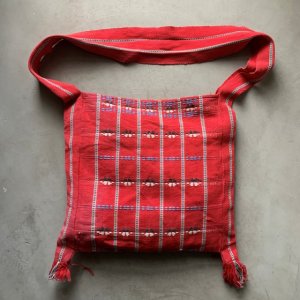 画像: 【35cm×38cm】ハンドメイド エスニック トートバッグ 赤 総柄■ビンテージ オールド アメリカ古着 コットン ラグ 刺繍 民族