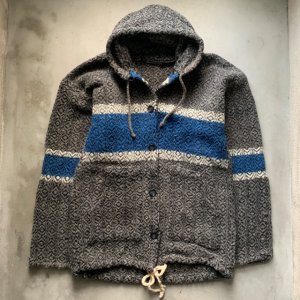 画像: 【M/L】UNKNOWN ウールジャケット パーカー グレー×青 総柄■ビンテージ オールド レトロ アメリカ古着 民族 エスニック 