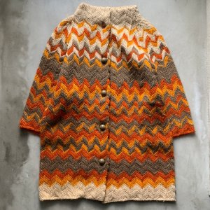 画像: 【Ladies】70s City Paris スタンドカラー ウールジャケット カーディガン オレンジ 総柄■ビンテージ オールド アメリカ古着 レディース