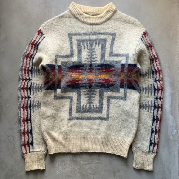 画像1: 【Ladies】70s USA製 Pendleton ネイティブ柄 ウールセーター 生成り色■ビンテージ オールド アメリカ古着 レディース ペンドルトン (1)