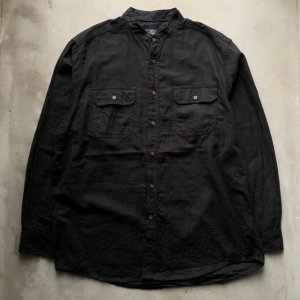 画像: 【L/XL】FADED GLORY バンドカラー リメイク 長袖シャツ ブラック 黒無地■オールド アメリカ古着 ライトネルシャツ スタンドカラー