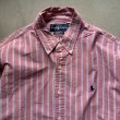 画像3: 【L/XL】Ralph Lauren ボタンダウン 長袖シャツ 赤ピンク ストライプ■ビンテージ オールド アメリカ古着 ラルフローレン (3)