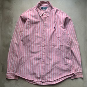 画像: 【L/XL】Ralph Lauren ボタンダウン 長袖シャツ 赤ピンク ストライプ■ビンテージ オールド アメリカ古着 ラルフローレン