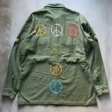 画像: 【L】60s 米軍 ピースマーク刺繍入り ユーティリティシャツ ジャケット OG-107■ビンテージ オールド アメリカ古着 ミリタリー コットン