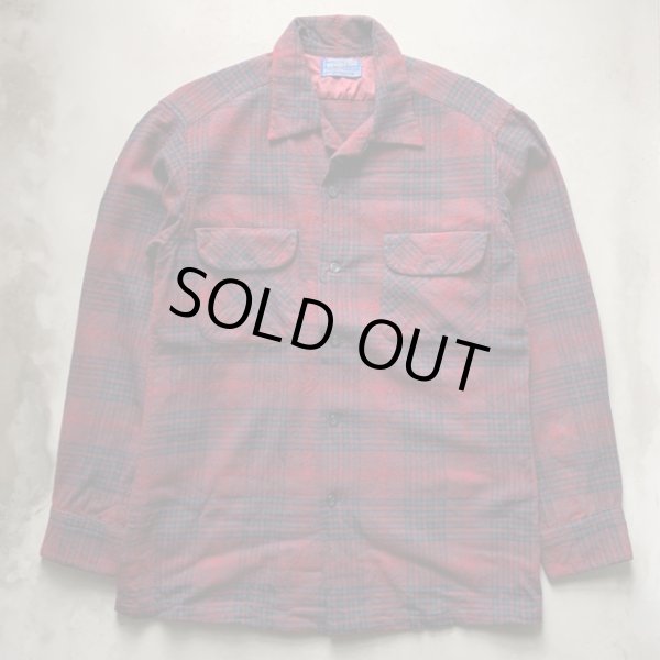 画像1: 【S/M】70s USA製 PENDLETON オープンカラー 長袖ウールシャツ バーガン■ビンテージ アメリカ古着 ペンドルトン ボックス ボートシャツ (1)