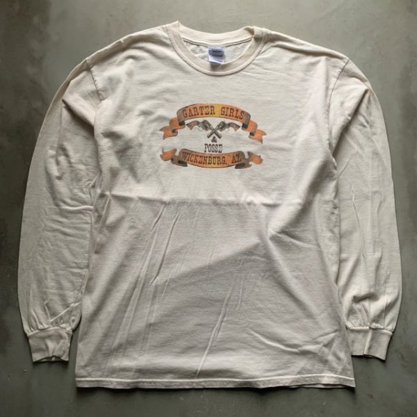 画像1: 【L】2000s GILDAN 長袖 プリントTシャツ ロンT 生成り色 白■ビンテージ オールド アメリカ古着 コットン ギルダン 指名手配 ガーター (1)