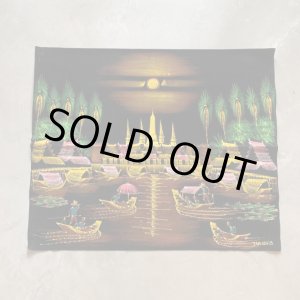 画像: 【71cm×84cm】SALE!! THAILAND ベロア ハンドペイント タペストリー ブラック 黒■ビンテージ アンティーク ファブリック アート 絵画
