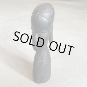 画像: 【23.2cm】アフリカ 女性 黒檀彫刻 人物オブジェ■ビンテージ アンティーク 雑貨 アフリカンアート 民芸 顔 フェイス タンザニア エボニー