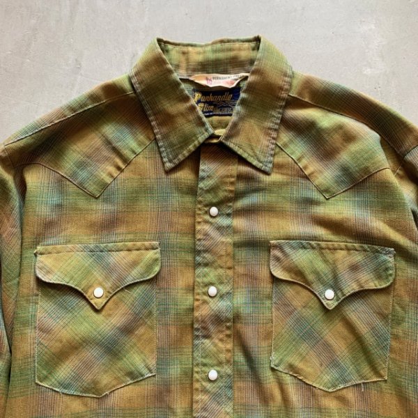 画像2: 【M】Panhandle Slim 長袖ウエスタンシャツ 緑チェック■ビンテージ オールド アメリカ古着 カウボーイ オンブレ パンハンドルスリム (2)