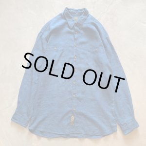 画像: 【XL/XXL】SCOTT BARBER 長袖リネンシャツ ブルー 青■ビンテージ オールド アメリカ古着 インディゴ ビッグサイズ