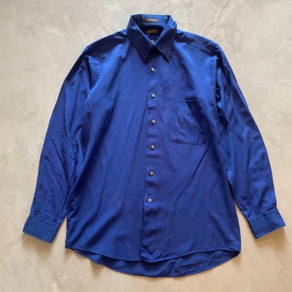 画像1: 【M/L】ARROW ウルトラシルク(レーヨン×ポリエステル)長袖シャツ ブルー 青■ビンテージ オールド アメリカ古着 片ポケ (1)