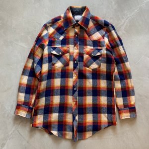 画像: 【M】80s Sears アクリル 長袖ウエスタンネルシャツ 赤紺チェック■ビンテージ オールド アメリカ古着 ライトネル シアーズ カウボーイ