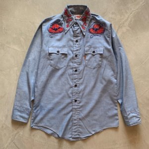 画像: 【XS/S or Ladies】70s Levi's 刺繍入り 長袖シャンブレーシャツ■ビンテージ オールド アメリカ古着 リーバイス サドルマン レディース