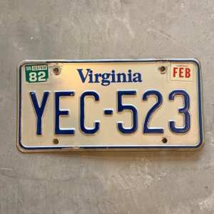 画像: 【15.2cm×30.5cm】80s Virginia アメ車 ナンバープレート 白×青■ビンテージ アンティーク アメリカ雑貨 ブリキ看板 ガレージ