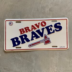 画像: 【15.2cm×30.2cm】90s USA製 MLB BRAVES サイン ナンバープレート■ビンテージ アンティーク アメリカ雑貨 ブリキ看板 メジャーリーグ
