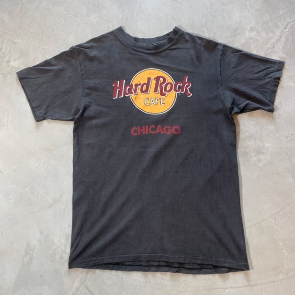 画像1: 【M/L】80s USA製 Hanes ハードロックカフェ プリントTシャツ ブラック 黒フェード■ビンテージ アメリカ古着 シカゴ シングルステッチ (1)