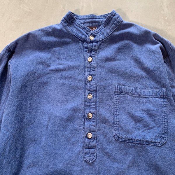 画像2: 【M/L】90s USA製 DRAWSTRINGS バンドカラー 長袖プルオーバーシャツ 青 織柄■ビンテージ オールド アメリカ古着 総柄 (2)