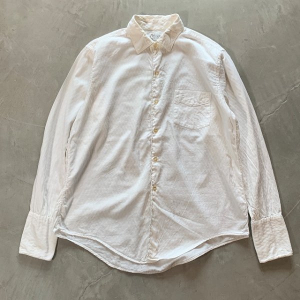 画像1: 【M/L】60s Hampton ダブルカフス 長袖ドレスシャツ 白 織柄■ビンテージ オールド アメリカ古着 オールコットン 白シャツ 総柄 (1)