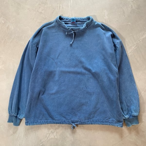 画像1: 【L/XL】90s USA製 WEK モックネック 裏起毛 キャンバス スウェット 青■ビンテージ オールド アメリカ古着 トレーナー ハイネック (1)