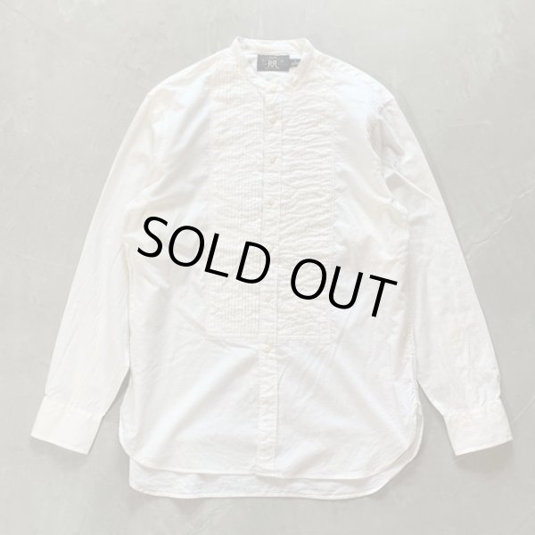 画像1: 【S/M】RRL バンドカラー ドレスシャツ 白 総柄■ビンテージ アメリカ古着 ラルフローレン フリルシャツ プリーツ 白シャツ (1)
