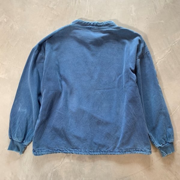 画像2: 【L/XL】90s USA製 WEK モックネック 裏起毛 キャンバス スウェット 青■ビンテージ オールド アメリカ古着 トレーナー ハイネック (2)