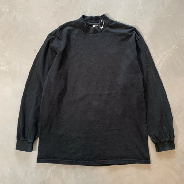 画像1: 【L】90s USA製 NIKE モックネック 長袖Tシャツ ロンT ブラック 黒■ビンテージ オールド アメリカ古着 ナイキ ロゴ刺繍 ハイネック (1)