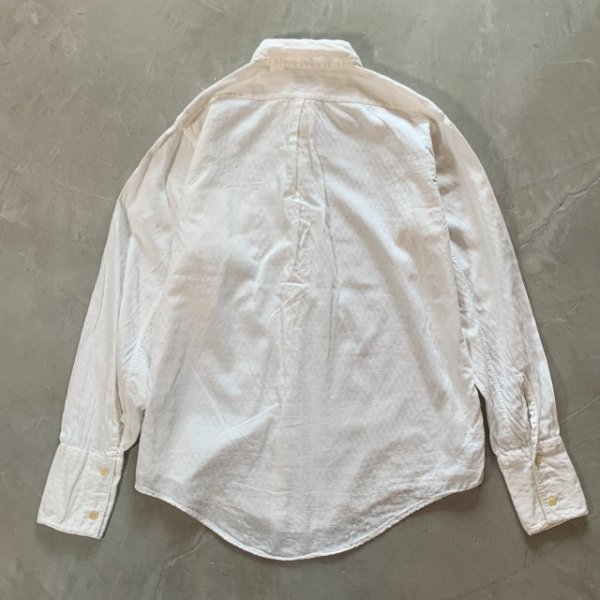 画像2: 【M/L】60s Hampton ダブルカフス 長袖ドレスシャツ 白 織柄■ビンテージ オールド アメリカ古着 オールコットン 白シャツ 総柄 (2)