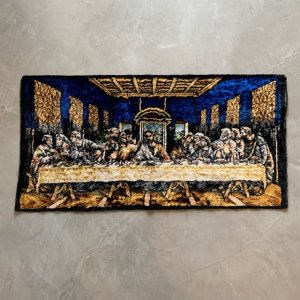 画像: 【48cm×93cm】イタリア製 キリストモチーフ 最後の晩餐 ベルベット ラグ■ビンテージ アンティーク インテリア ベロアマット 60s/70s