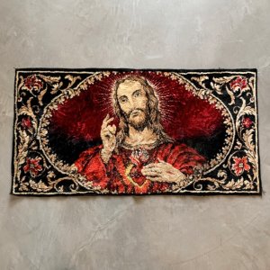 画像: 【48.5cm×95cm】キリストモチーフ ベルベット ラグ■ビンテージ アンティーク レトロ インテリア ベロアマット タペストリー 60s/70s