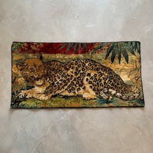 画像: 【49cm×96cm】ヒョウ ベルベット ラグ■ビンテージ アンティーク レトロ インテリア マット タペストリー ウォールデコ 動物 ベロアラグ