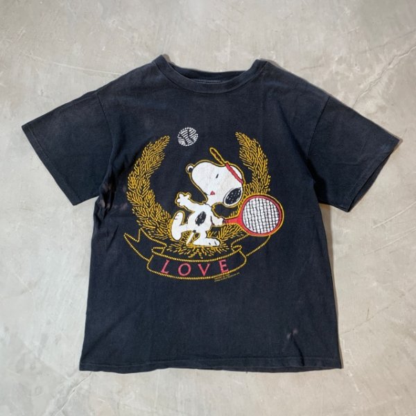 画像1: 【S or Ladies】USA製 スヌーピー プリントTシャツ ブラック 黒■ビンテージ オールド アメリカ古着 80s/90s スヌーピー オールコットン (1)
