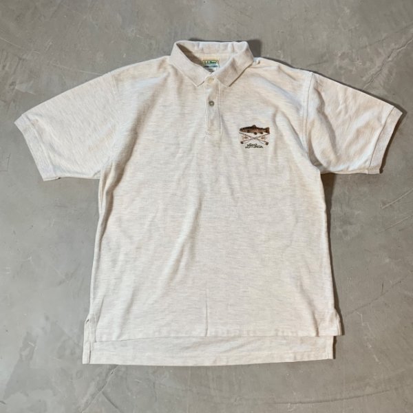 画像1: 【M/L】USA製 LL BEAN ブラックバス 刺繍入り 半袖ポロシャツ ライトグレー■ビンテージ オールド アメリカ古着 90s エルエルビーン (1)