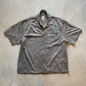 画像: 【XL】Jamaica Jaxx ボックス 半袖シルクシャツ グレー バンブー柄 総柄■ビンテージ オールド アメリカ古着 開襟 オープンカラー 竹 和柄