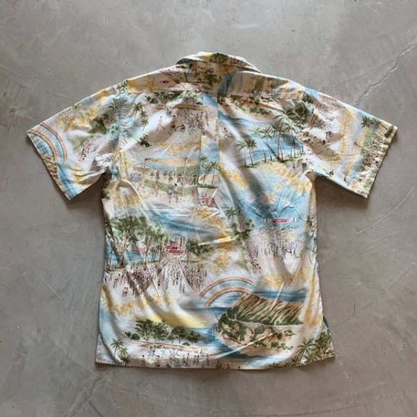 画像2: 【M/L】90s reyn spooner ホノルルマラソン 半袖アロハシャツ 総柄 白■ビンテージ アメリカ古着 ボックス レインスプーナー ビキニタグ (2)
