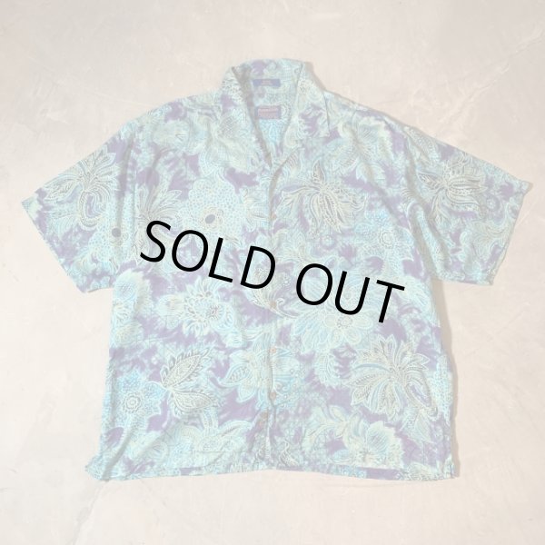 画像1: 【XL/XXL】PENDLETON ボックス 半袖シルクシャツ 青系 総柄■ビンテージ オールド レトロ アメリカ古着 90s/2000s ペンドルトン (1)