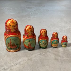 画像: 【18cm】ロシア モスクワ マトリョーシカ 5Pセット 作家物■ビンテージ オールド インテリア 入れ子 民芸 人形 ドール