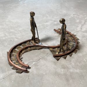 画像: 【29cm×18cm×13cm】UNKNOWN ハンドメイド メタルアート 鉄道 作業員■ビンテージ アンティーク レトロ アメリカ雑貨 インテリア 人物