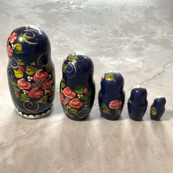 画像2: 【17cm】ロシア マトリョーシカ 5Pセット 作家物■ビンテージ オールド インテリア 入れ子 民芸 人形 ドール ハンドペイント (2)