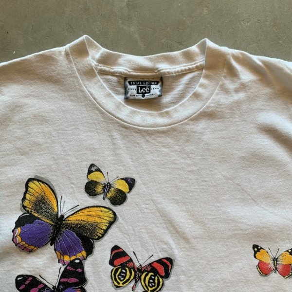 画像2: 【L】90s USA製 Lee 蝶々 プリントTシャツ 白■ビンテージ オールド アメリカ古着 リー バタフライ サイケデリック アート (2)