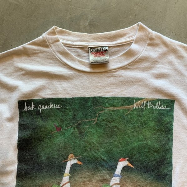 画像2: 【M】90s ONEITA「WILL BULLAS」アート プリントTシャツ 白■ビンテージ オールド アメリカ古着 オニータ シングルステッチ アヒル (2)