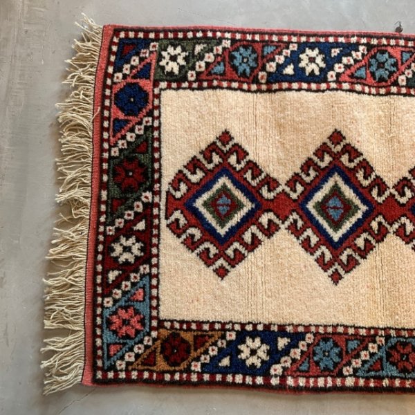 画像2: 【57cm×92cm】デッドストック トルコ トライバルラグ ウールカーペット 総柄■インテリア マット エスニック 中東 絨毯 未使用 No.3 (2)