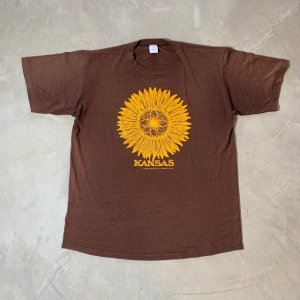 画像: 【L/XL】80s USA製 JERZEES ヒマワリ プリントTシャツ ブラウン 茶色■ビンテージ オールド アメリカ古着 ラッセル 花柄 アート