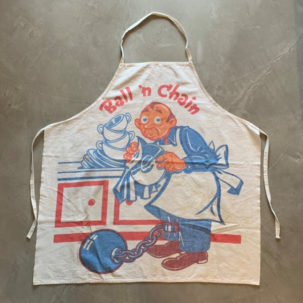 画像1: 【79cm×77cm】Ball'n Chain プリズナー キャンバス エプロン 白■ビンテージ アンティーク アメリカ古着 前掛け ワーク 囚人 鉄球 鎖 50s (1)