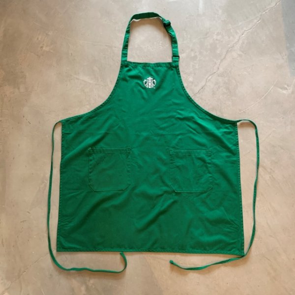 画像1: 【77cm×72cm】USA STARBUCKS COFFE スターバックス エプロン 緑■アメリカ古着 前掛け ワーク スタバ コーヒー 刺繍 (1)