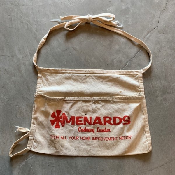 画像1: 【26cm×37cm】MENARDS キャンバス エプロン 白赤■ビンテージ アンティーク アメリカ古着 前掛け ワーク ホームセンター 企業 (1)