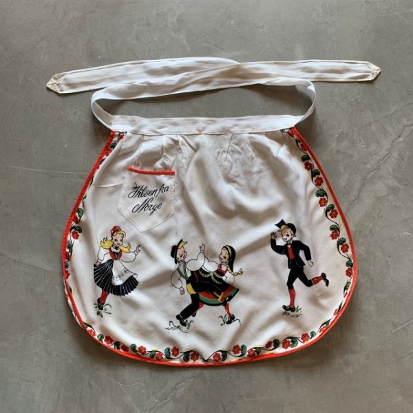 画像1: 【46cm×54cm】「HILSEN FRA NORGE」ノルウェー エプロン■ビンテージ アンティーク レトロ 雑貨 北欧 腰巻き インテリア (1)