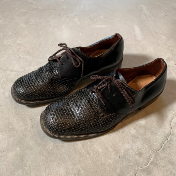 画像2: 【26.0cm】GARANTI メッシュレザーシューズ ブラック 黒■ビンテージ オールド ヨーロッパ古着 ユーロ 革靴 スクエアトゥ (2)